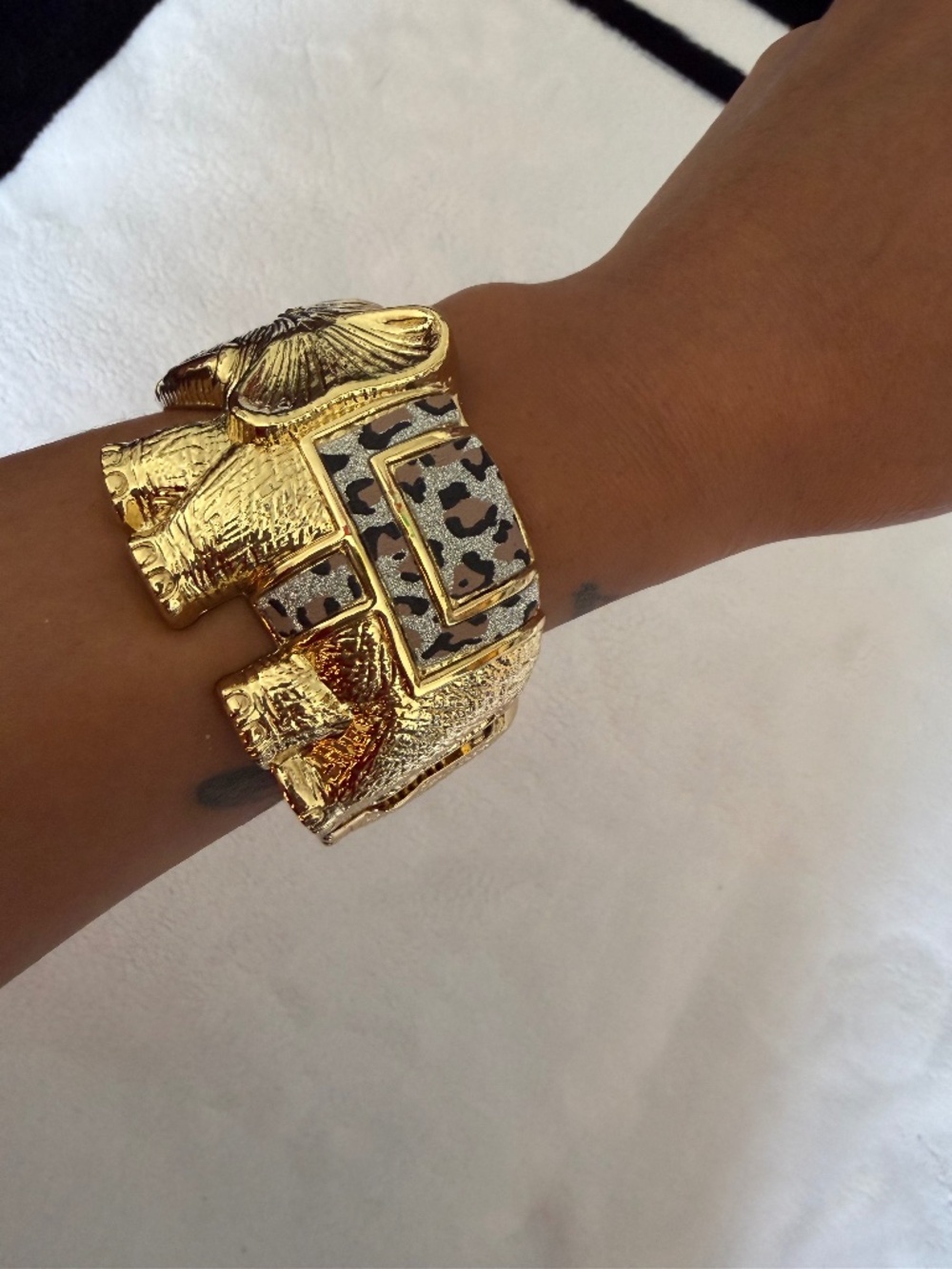 Bold Gold Elephant Statement Bracelet Open Clasp